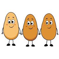 Three potatoes with faces and eyes on white background vector