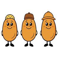 Three cartoon characters of different types of nuts vector