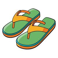 A pair of flip flops with orange and green straps vector