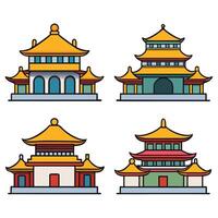 Four different buildings with different colors and designs vector