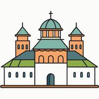 A church with two towers and a cross on top vector