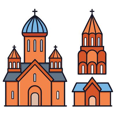 Church icons set, illustration
