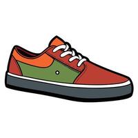 A cartoon shoe with a green and orange color scheme vector