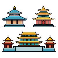 Four different buildings with different colors and designs vector