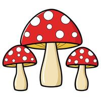Three red mushrooms with white dots on them vector