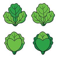 A set of four green leaves with hearts on them vector
