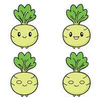 A set of cartoon turnips with different expressions vector