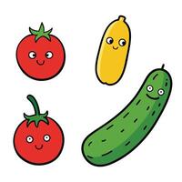 A set of vegetables with faces and eyes vector