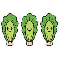 Three different types of cabbage with smiling faces vector