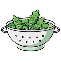A colander filled with greens on a white background vector