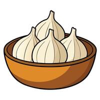 Garlic in a bowl illustration vector