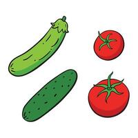 A set of vegetables including a cucumber, tomato and pepper vector