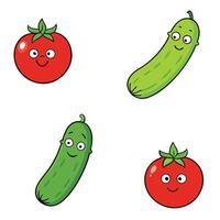 Find the difference between cucumber and tomato illustration vector