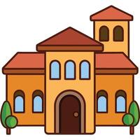A church building with a tower and a door vector