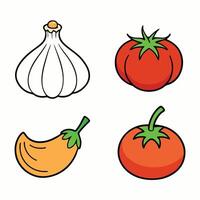 A set of vegetables including tomatoes, garlic and onion vector