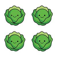 Cute cabbage sticker set vector
