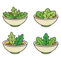 A set of four bowls with different types of salad vector