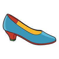 A blue high heeled shoe with a red and yellow sole vector