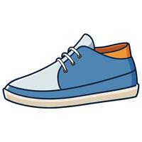 Blue sneakers with orange laces on white background vector