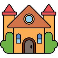 A cartoon house with a red roof and windows vector
