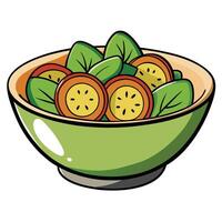 A bowl of salad with tomatoes and basil vector