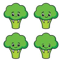 Four cartoon broccoli faces with different expressions vector