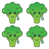 Four cartoon broccoli characters with tears on their faces vector