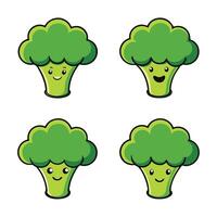 A set of broccoli characters with different expressions vector