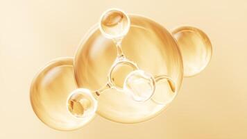 Golden molecule and liquid bubble, 3d rendering. video