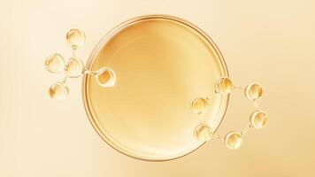 Golden molecule and liquid bubble, 3d rendering. video