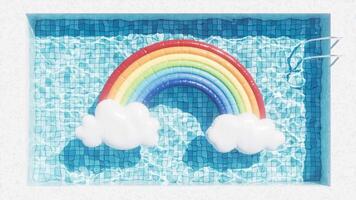 Loop animation of swimming pool and floating rainbow, 3d rendering. video