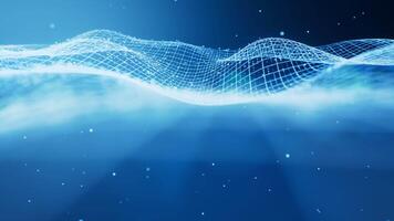 Blue wave grid background, 3d rendering. video