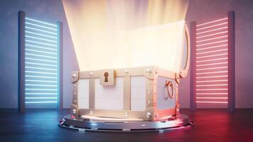 Retro treasure box, 3d rendering. video