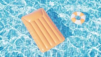 Loop animation of swimming pool and floating air mattress, 3d rendering. video