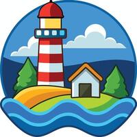 Lighthouse and house on the island vector