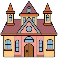 A cartoon house with two windows and a door vector