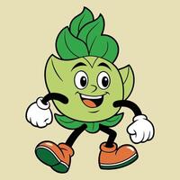 A cartoon green plant character running and smiling vector