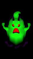 Happy little white ghost transforms into angry evil ghost with red eyes with green light against transparent background. 3D Animation video