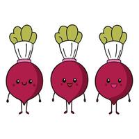 Three beet vegetables with different expressions vector