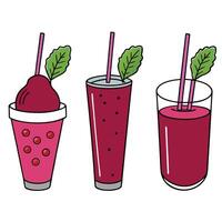 A set of three drinks with straws and leaves vector