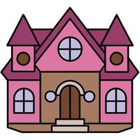 A pink house with a brown roof and windows vector
