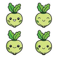 A set of four cartoon turnips with different expressions vector