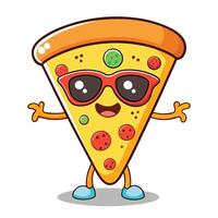 Pizza slice character with sunglasses and sunglasses illustration vector