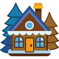 Winter house with snow and trees illustration vector