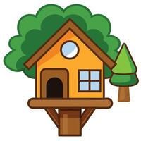 A cartoon house with a tree on top vector