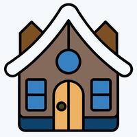 A house with a blue door and a snow covered roof vector