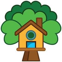 Bird house with tree and bird in the tree vector