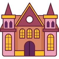 A cartoon building with a yellow roof and windows vector