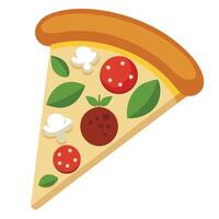 Pizza slice with vegetables and mushrooms on a white background vector