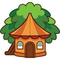 A cartoon house with a roof and trees vector